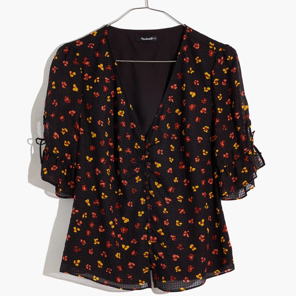 Madewell Silk Daylight Tie-Sleeve Top in Feline Floral Size 6